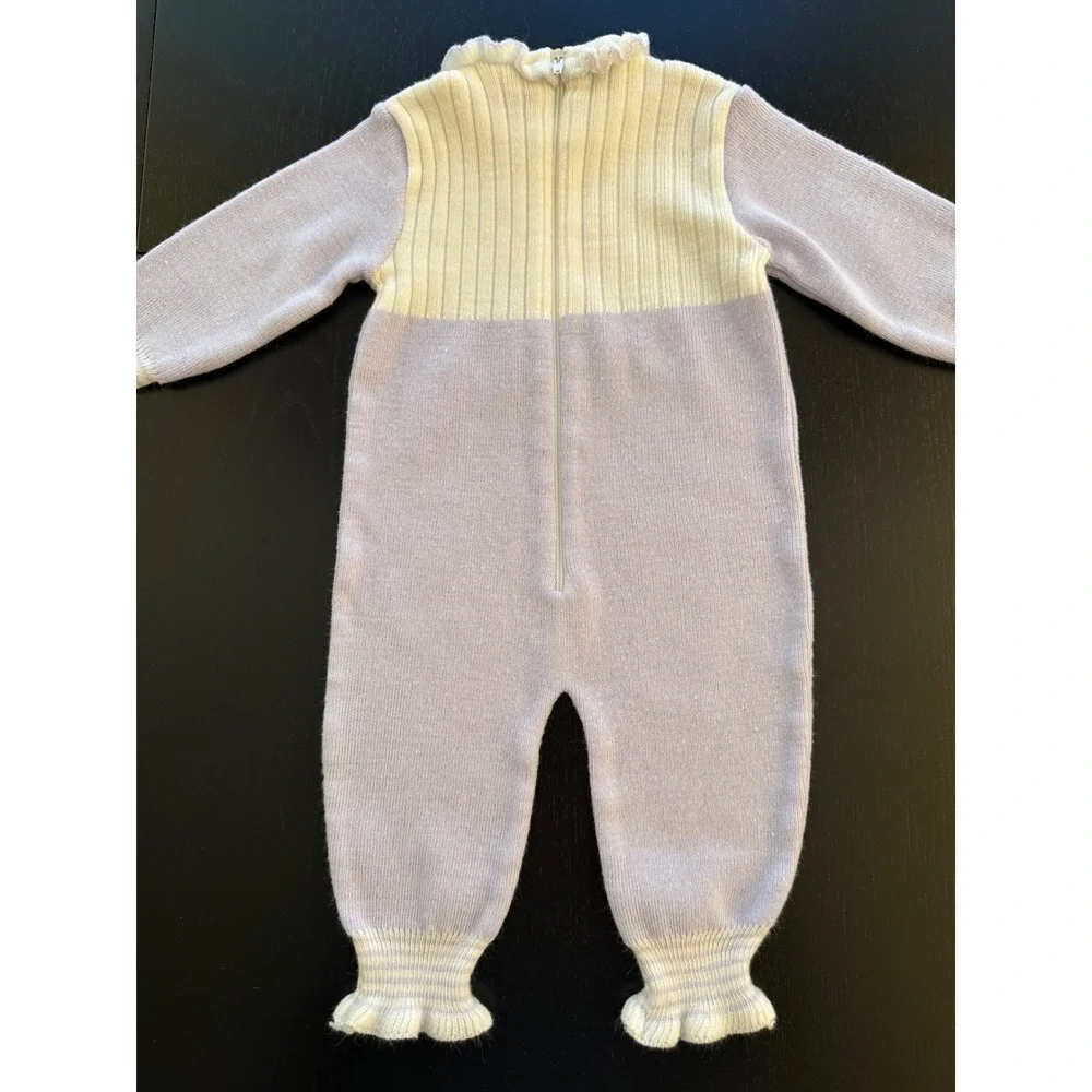 Up Scale Baby Chick Romper Size 0-6 Months Lilac/Cream Knit‎ Long Sleeve